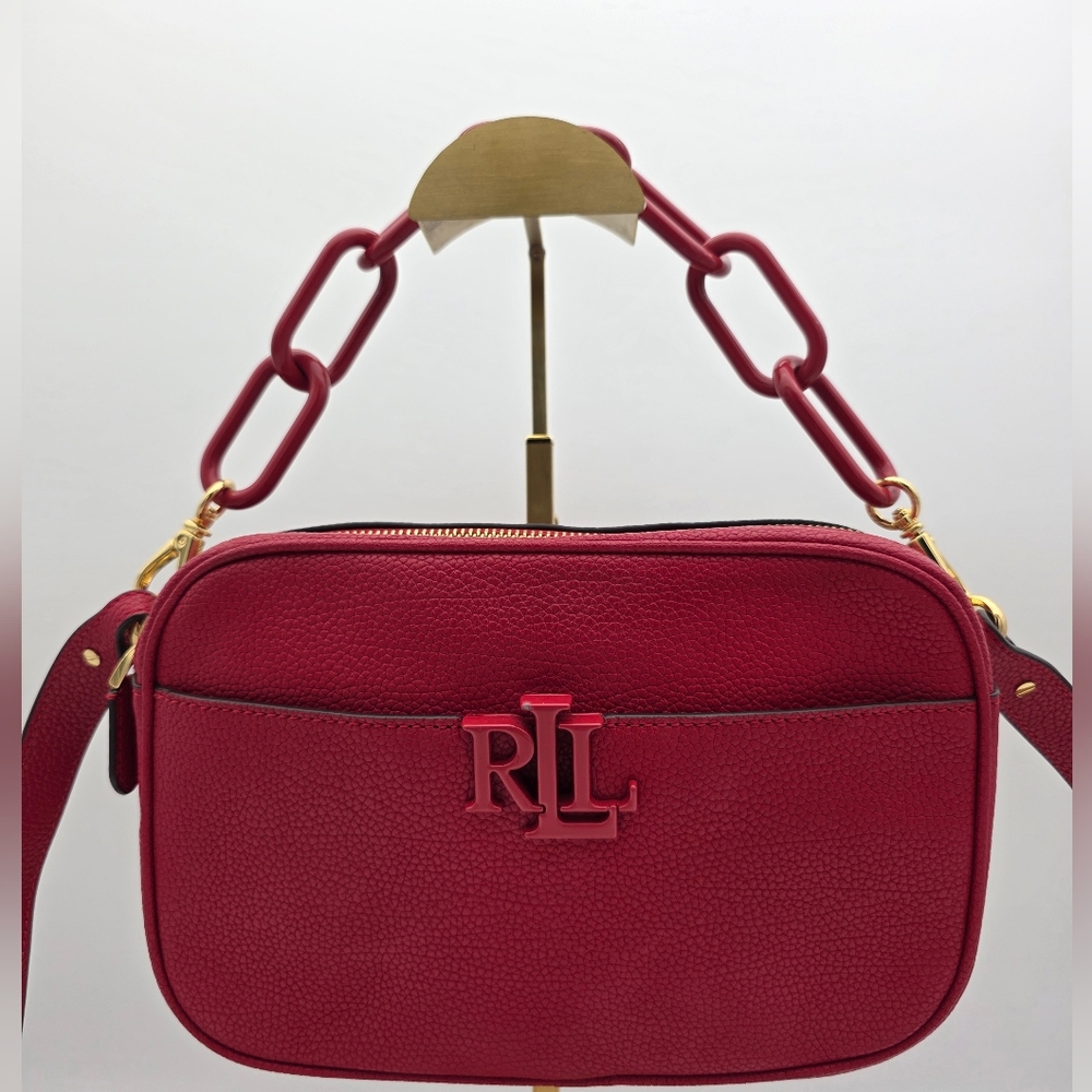 Lauren Ralph Lauren Cherry Red Pebble Leather Crossbody